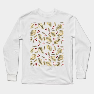 Christmas tree branches and berries - ochre and burgundy Long Sleeve T-Shirt